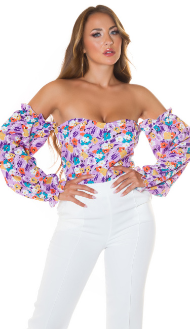Off Shoulder Latina Top with Print Lilac